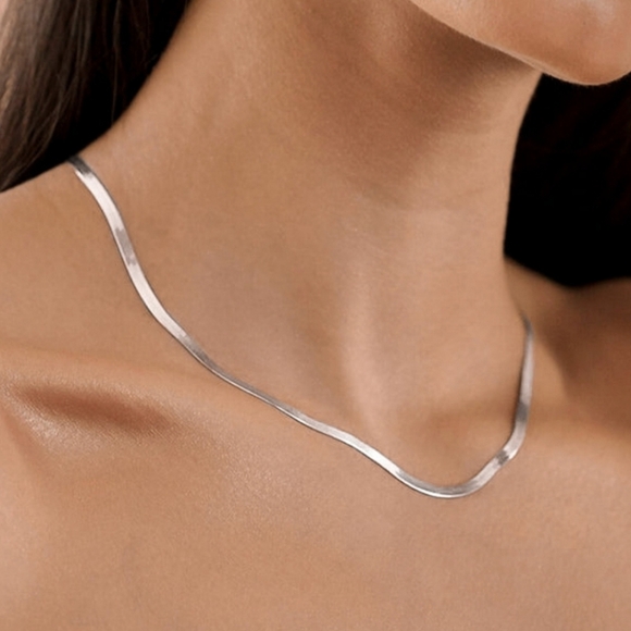 AAQUATIF Jewelry - Italian Sterling Silver Reversible Herringbone Necklace with Diamond-Shaped Tag
